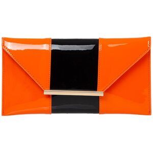 8846 Faux Patent Leather Envelope Candy Clutch, Org/bk
